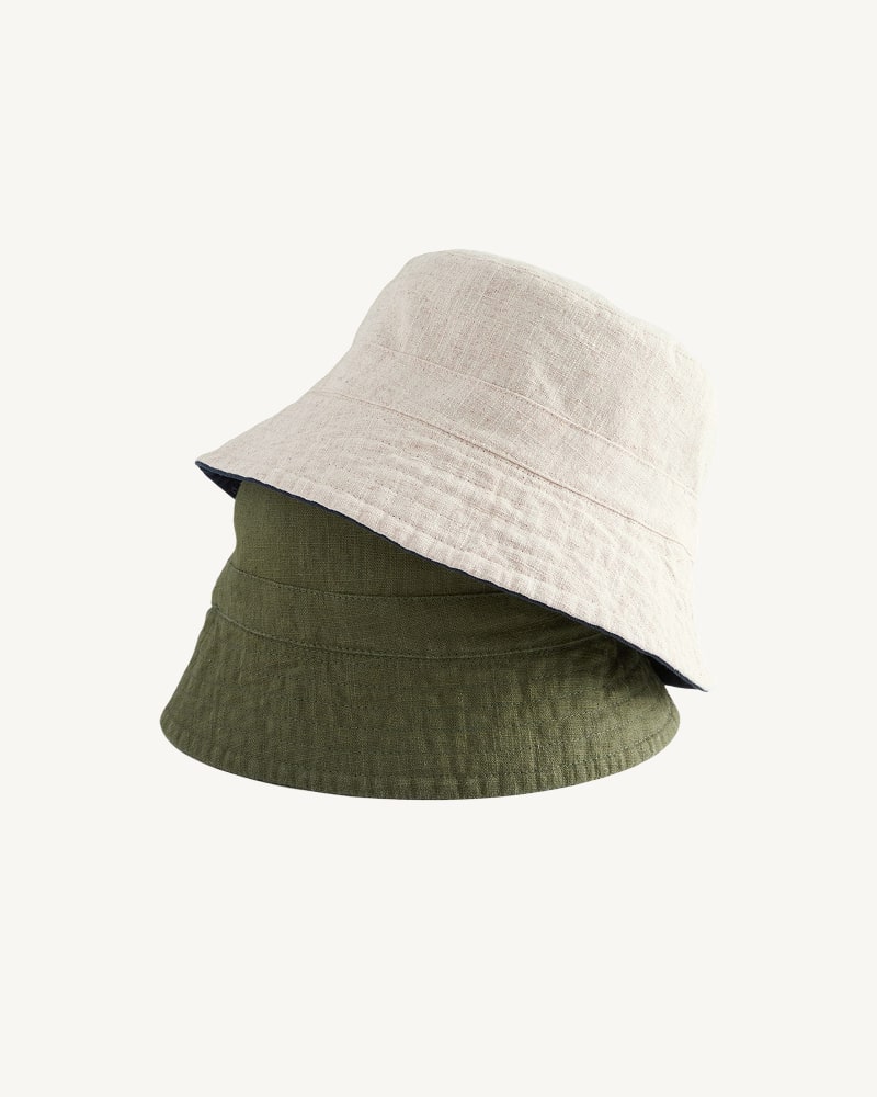 Khaki Green/Navy Blue Linen Reversible Bucket Hat 2 Pack, £20