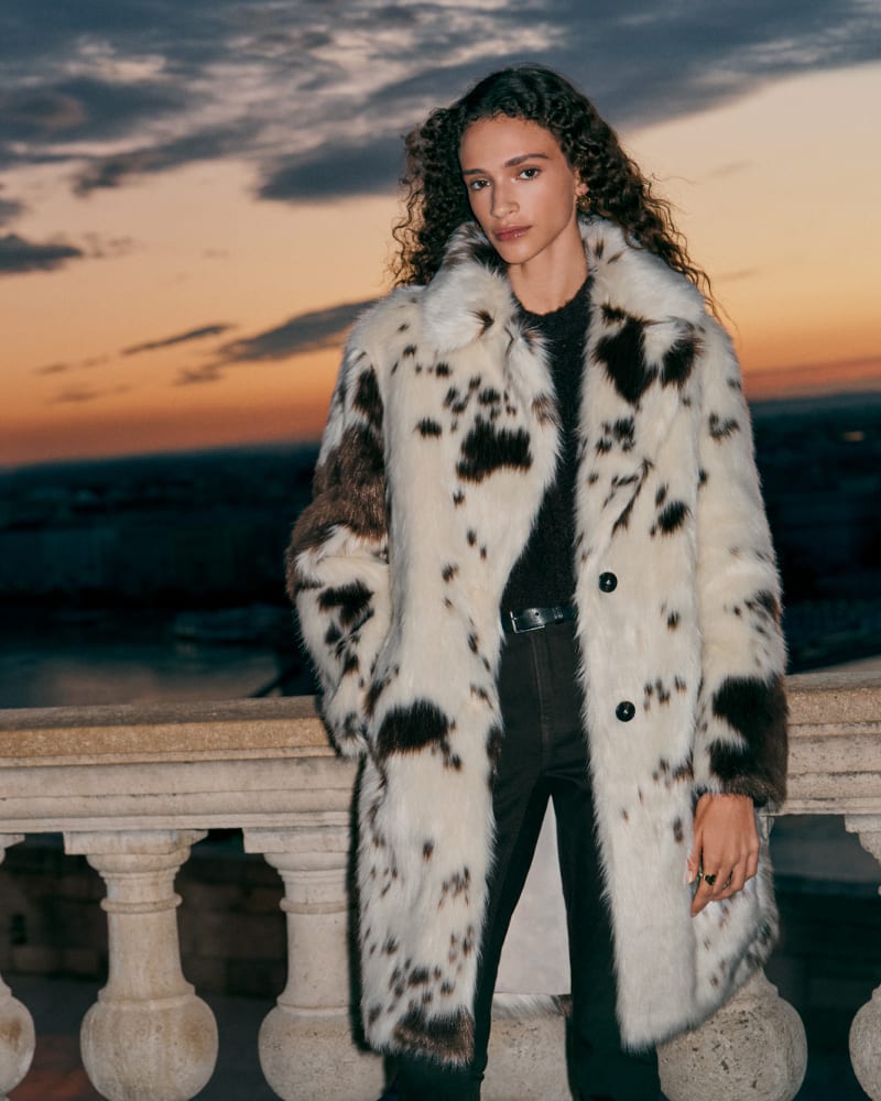 Cow Print Faux Fur Coat