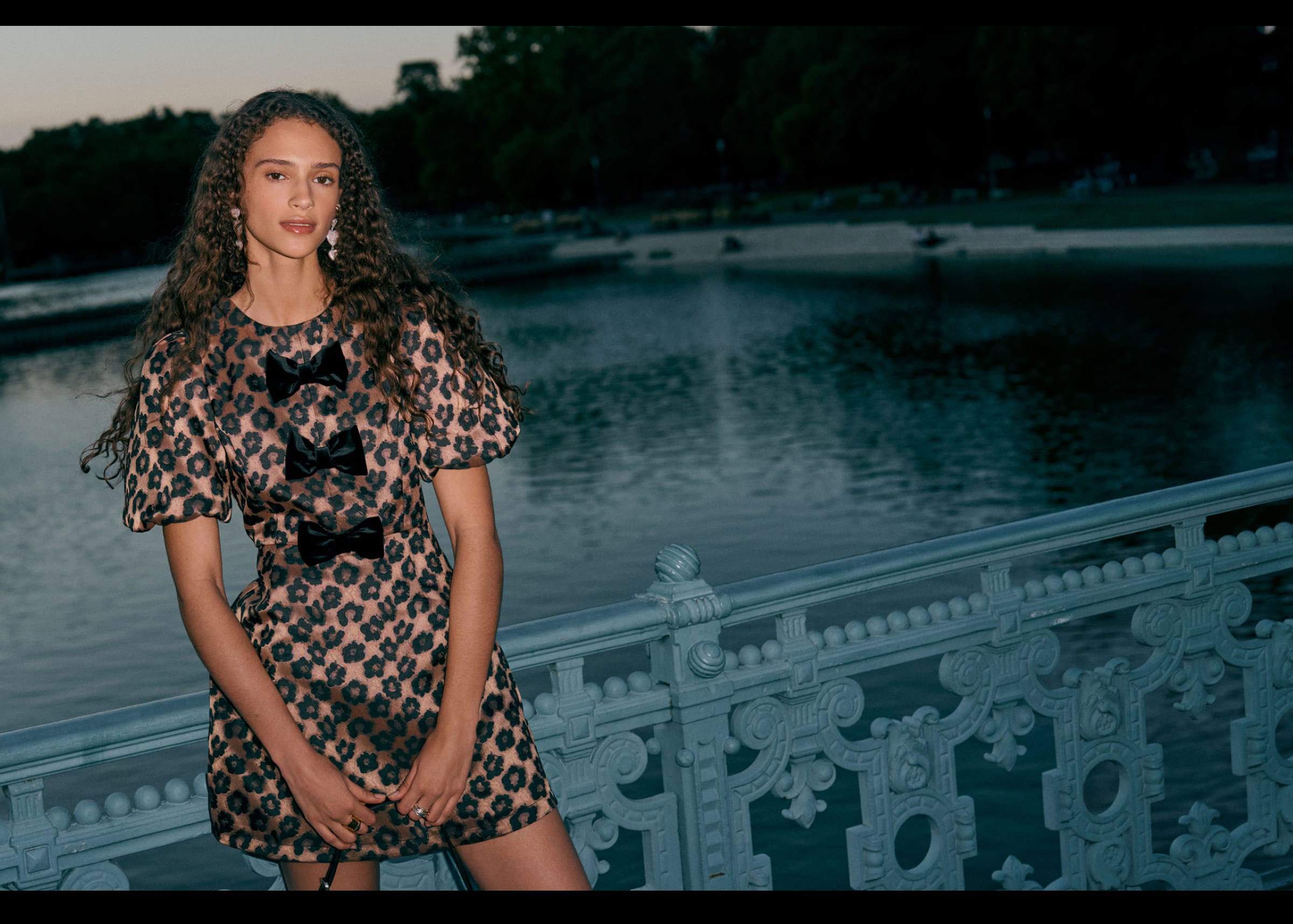 Puff Sleeve Velvet Bow Mini Dress