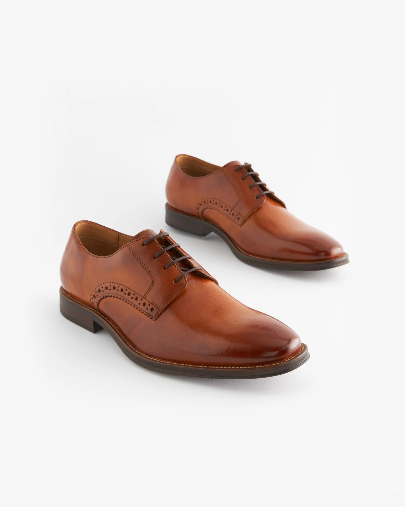 Tan Brown Standard Fit Leather Contrast Sole Derby Shoes