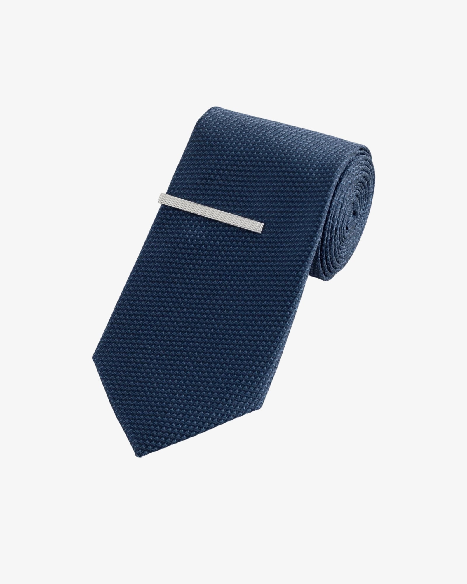 Navy Textured Tie with Tie Clip