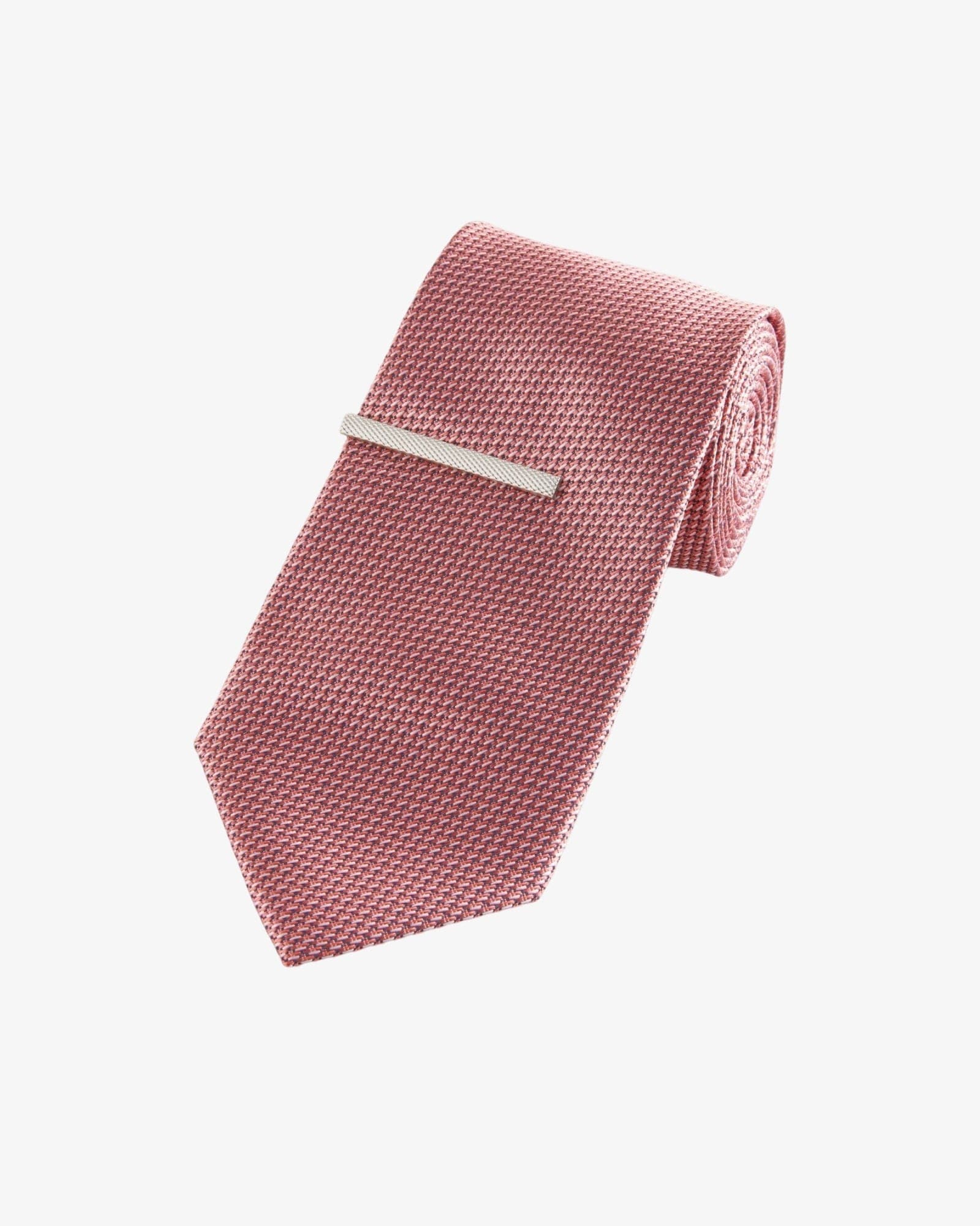 Coral Pink Textured Tie with Tie Clip