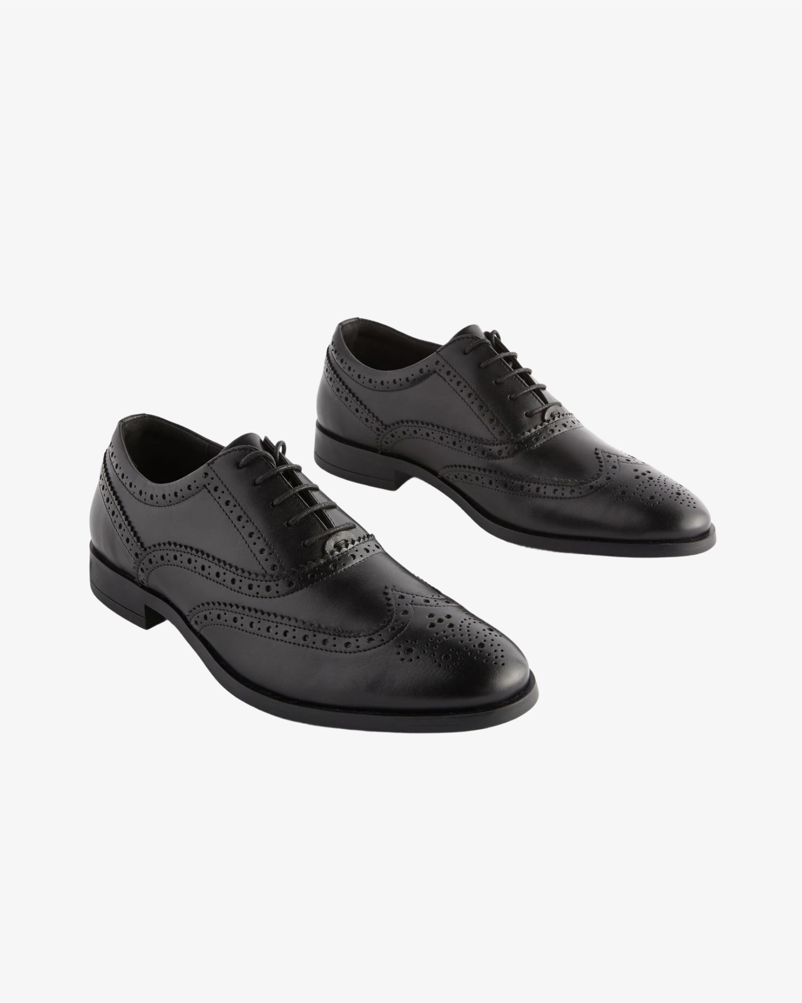 Black Wide Fit Leather Oxford Brogue Shoes