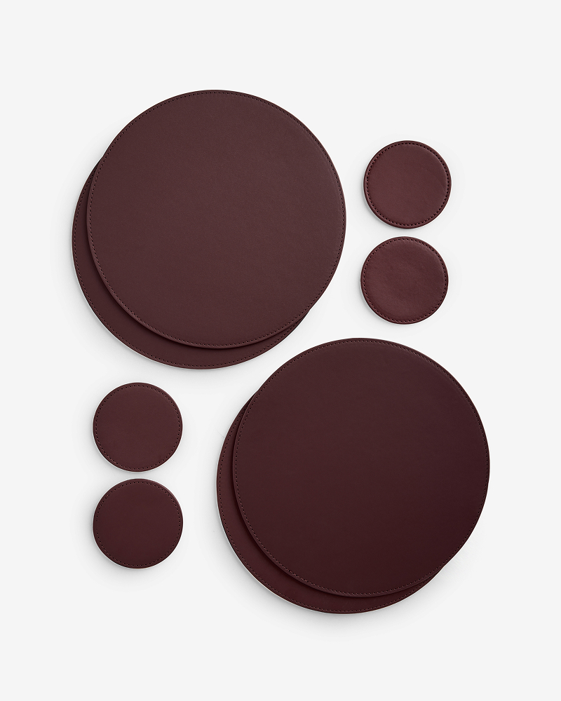 Set of 4 Burgundy Red Reversible Faux Leather Placemats and Coasters Set