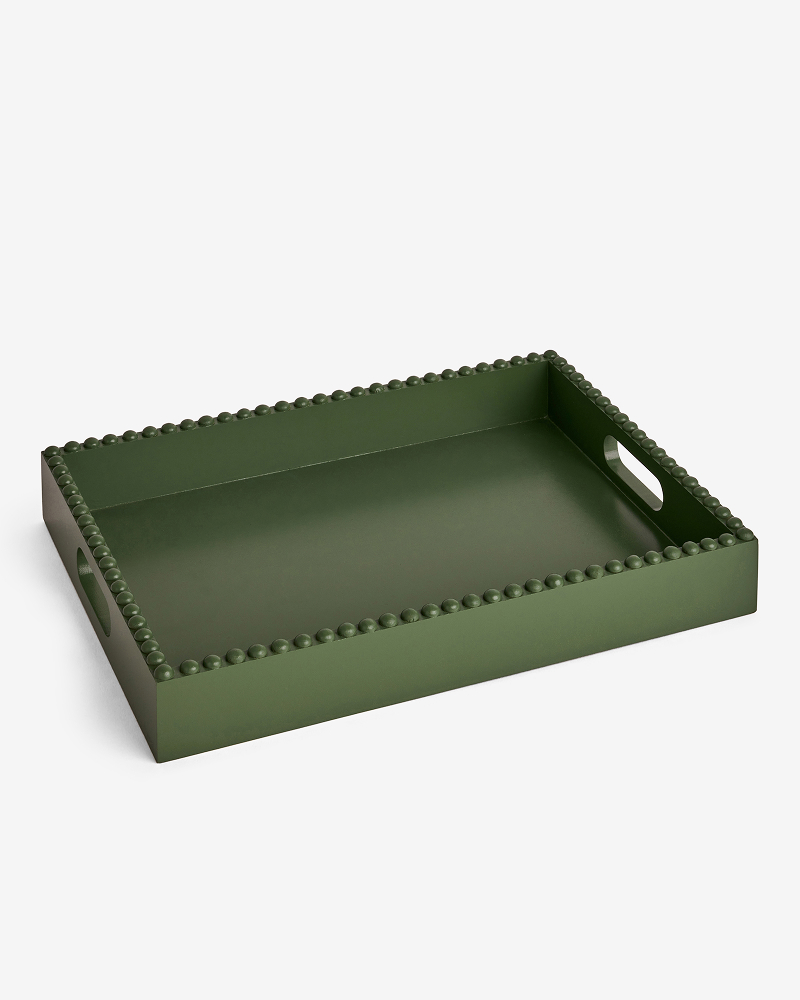 Green Wood Decorative Bobble Detail Tray