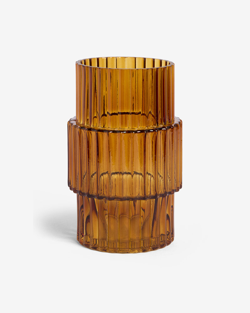 Amber Small Ribbed Glass Vase