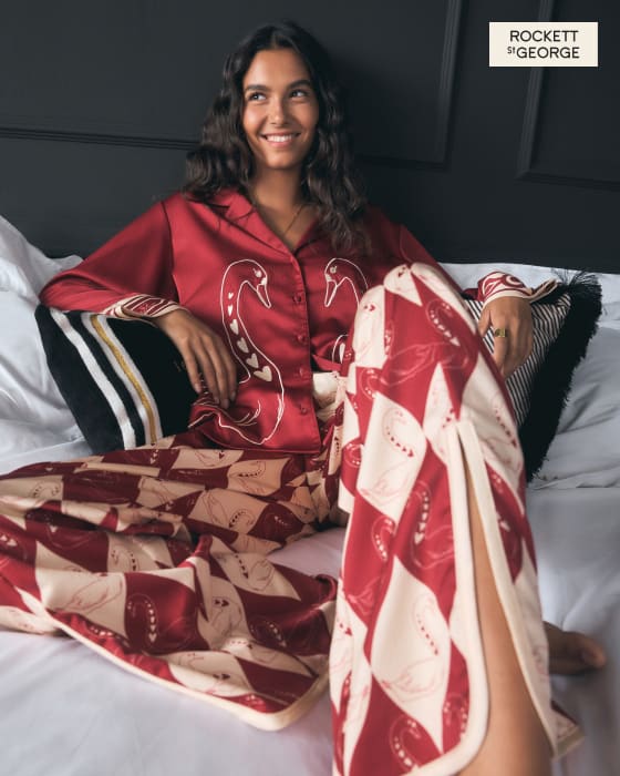 Rockett St George Red Argyle Swan Textured Satin Button Through Pyjamas