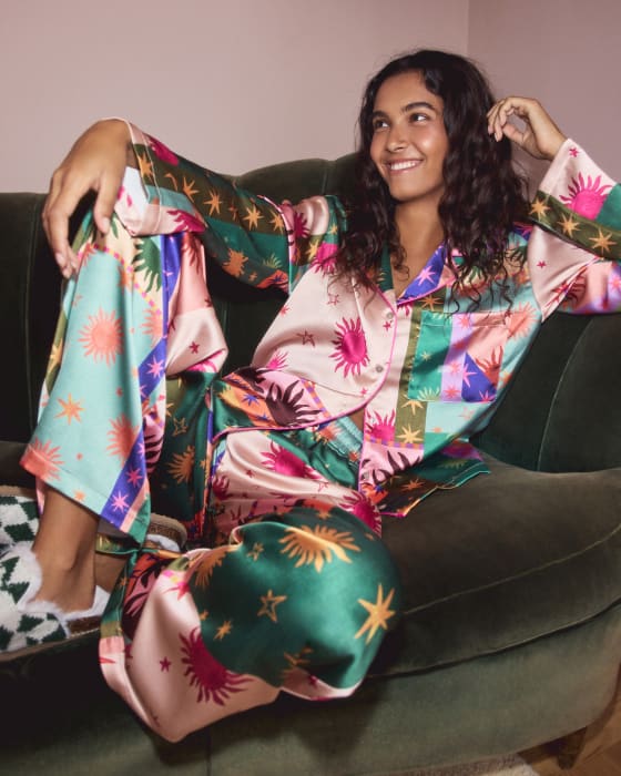 Pink Sun Print Button Through Pyjamas