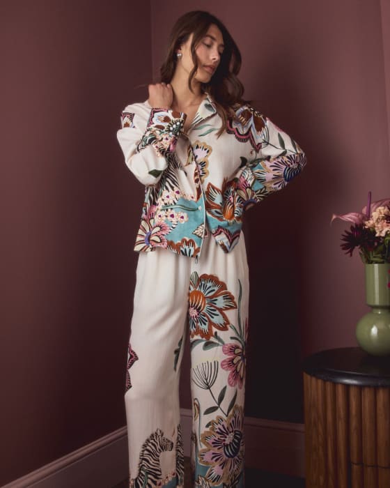 Cream Floral Viscose/TENCEL™ Blend Button Through Pyjamas