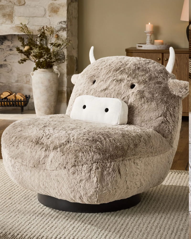 Oslo Faux Fur Mink Brown Hamish The Highland Cow Swivel Accent Chair