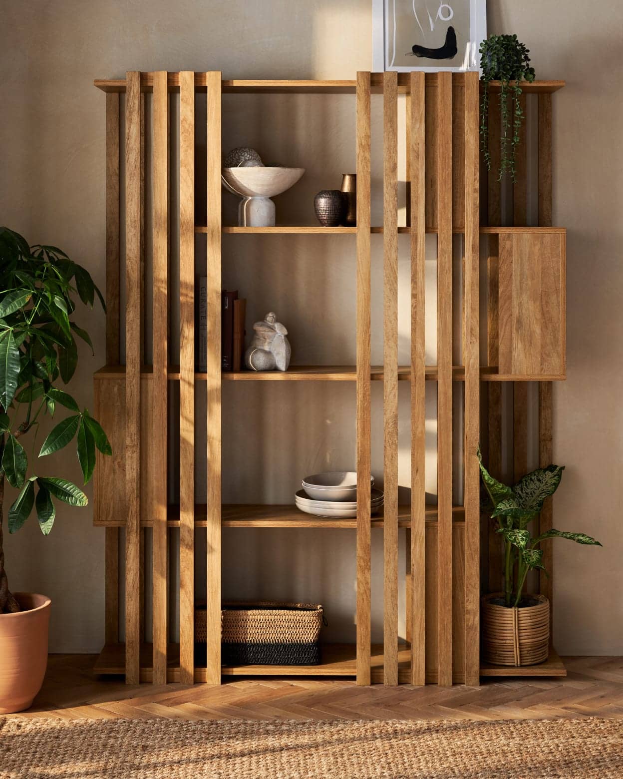 Slatted Mango Wood Effect Shelf