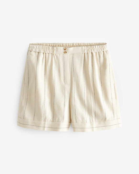 White Premium Linen Blend Pin Stripe Shorts