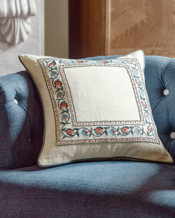 Nina Campbell Embroidered Border Feather Filled Cushion
