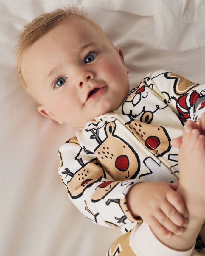 Ecru Christmas Character Baby Sleepsuit