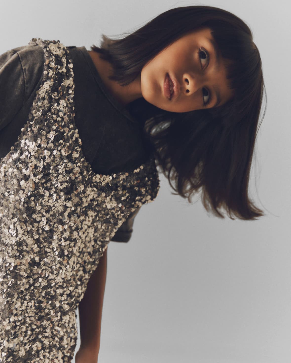 Silver Sequin Pinafore And T-Shirt Set