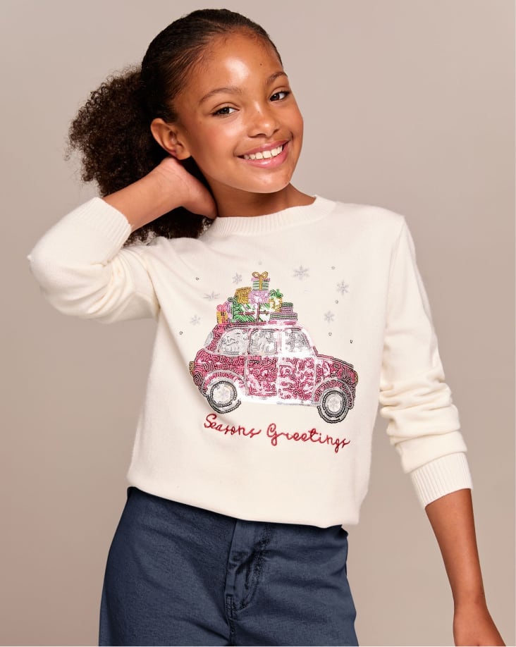 Lipsy Cream Car Knitted Christmas Jumper