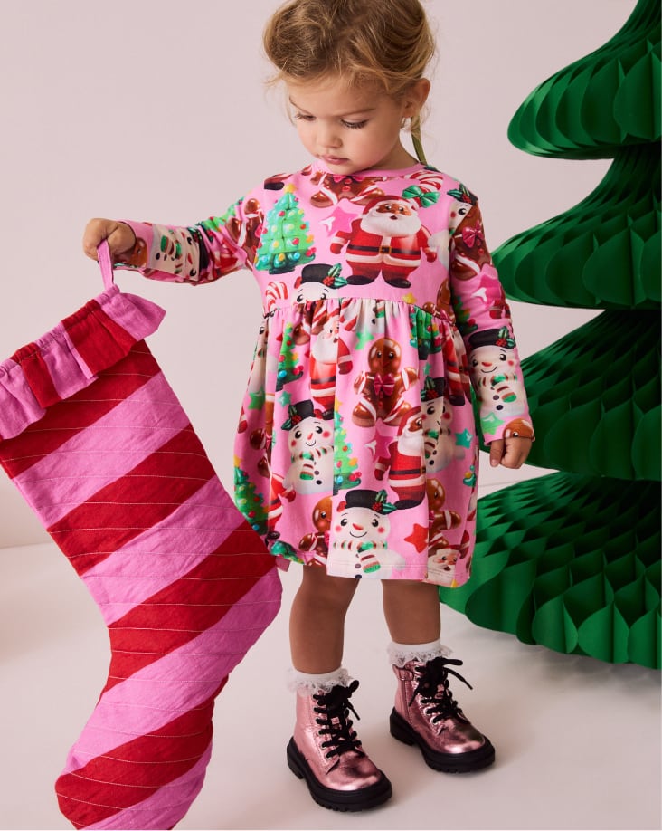 Pink Long Sleeve Jersey Christmas Dress