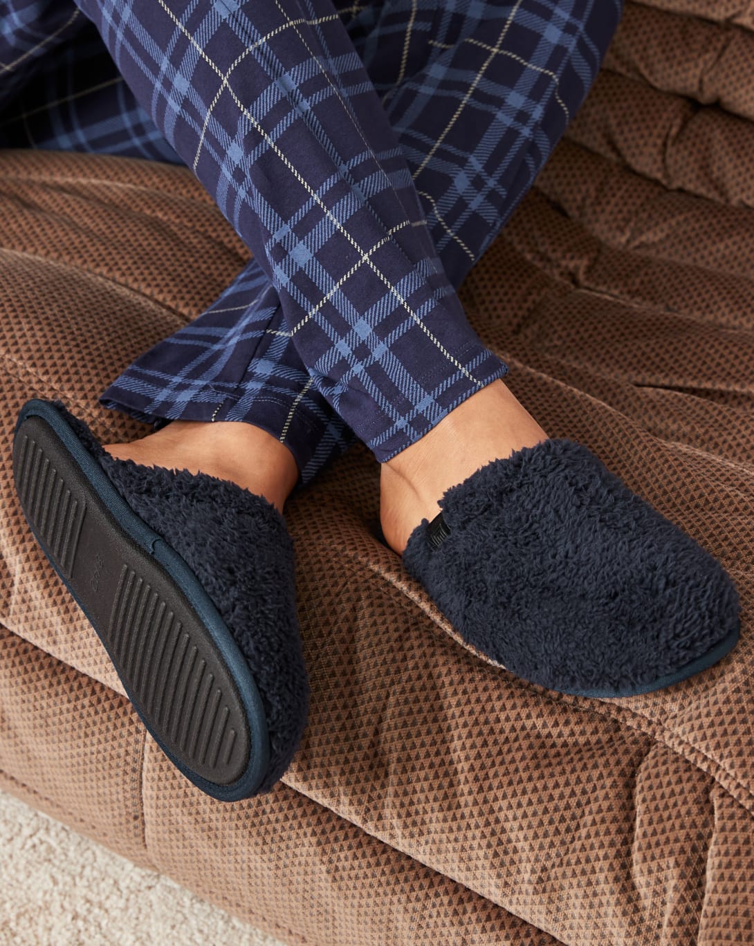 Navy Towelling Mule Slippers