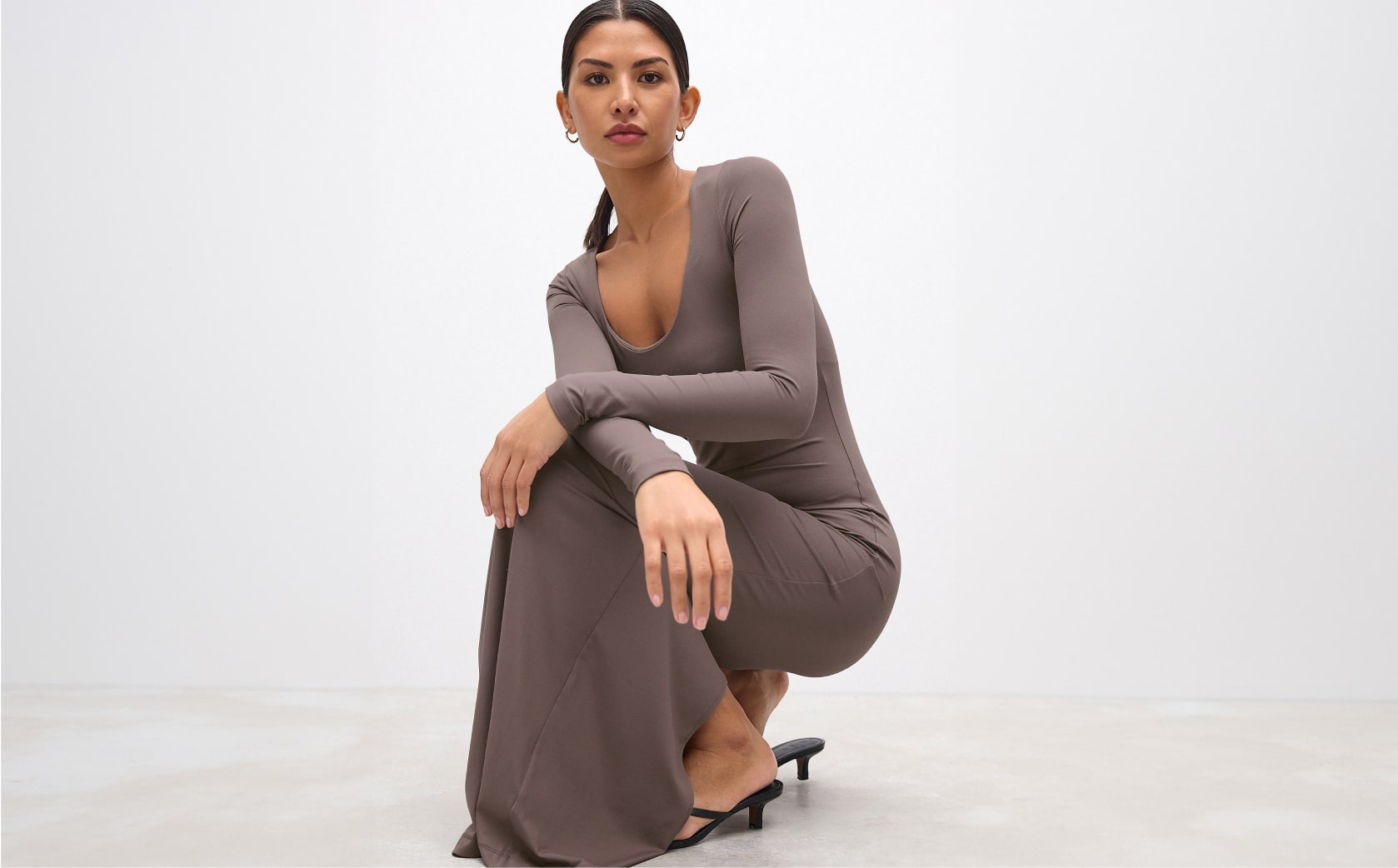 Taupe pink long sleeve midi dress