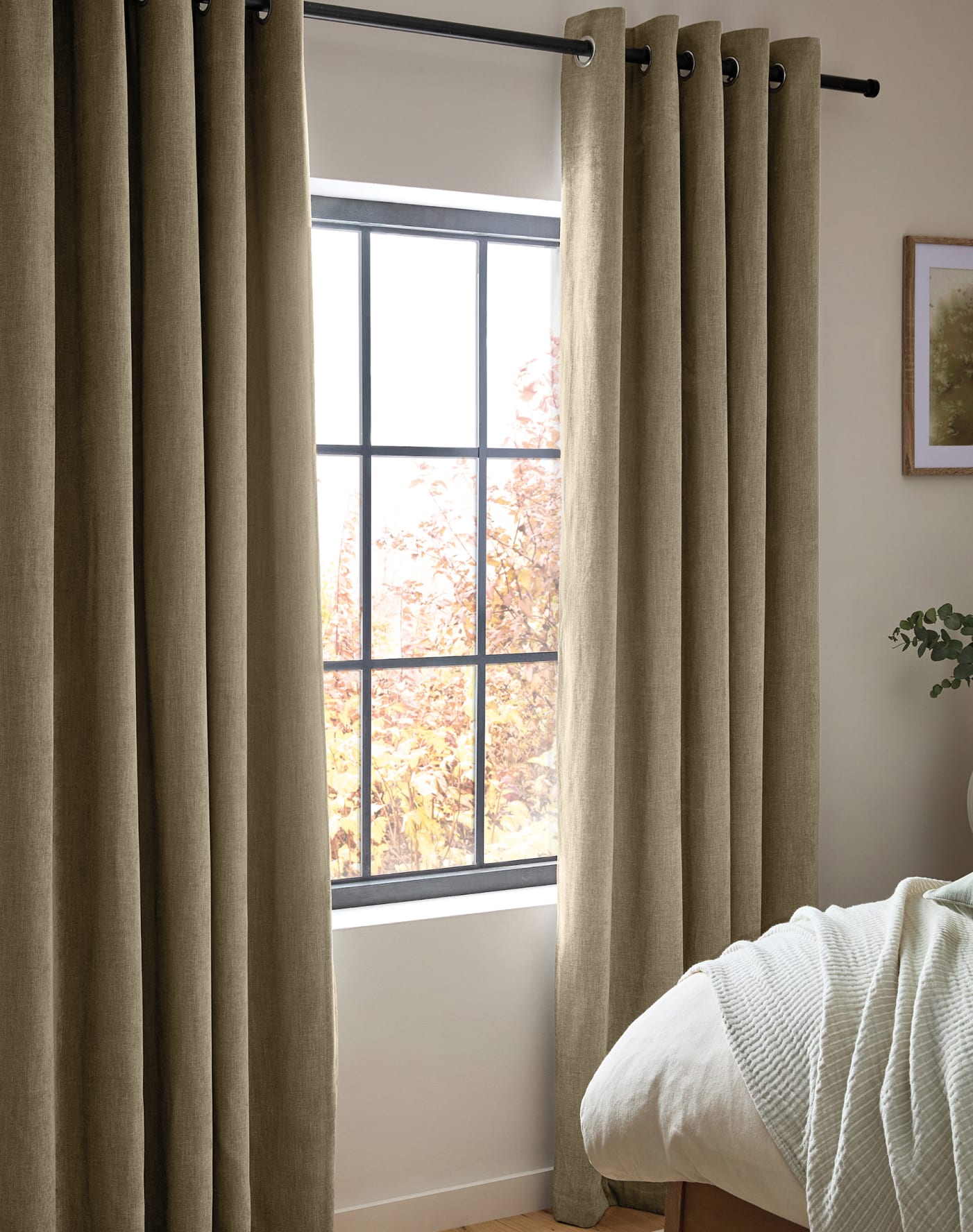 Khaki Green Matte Chenille Blackout/Thermal Eyelet Curtains