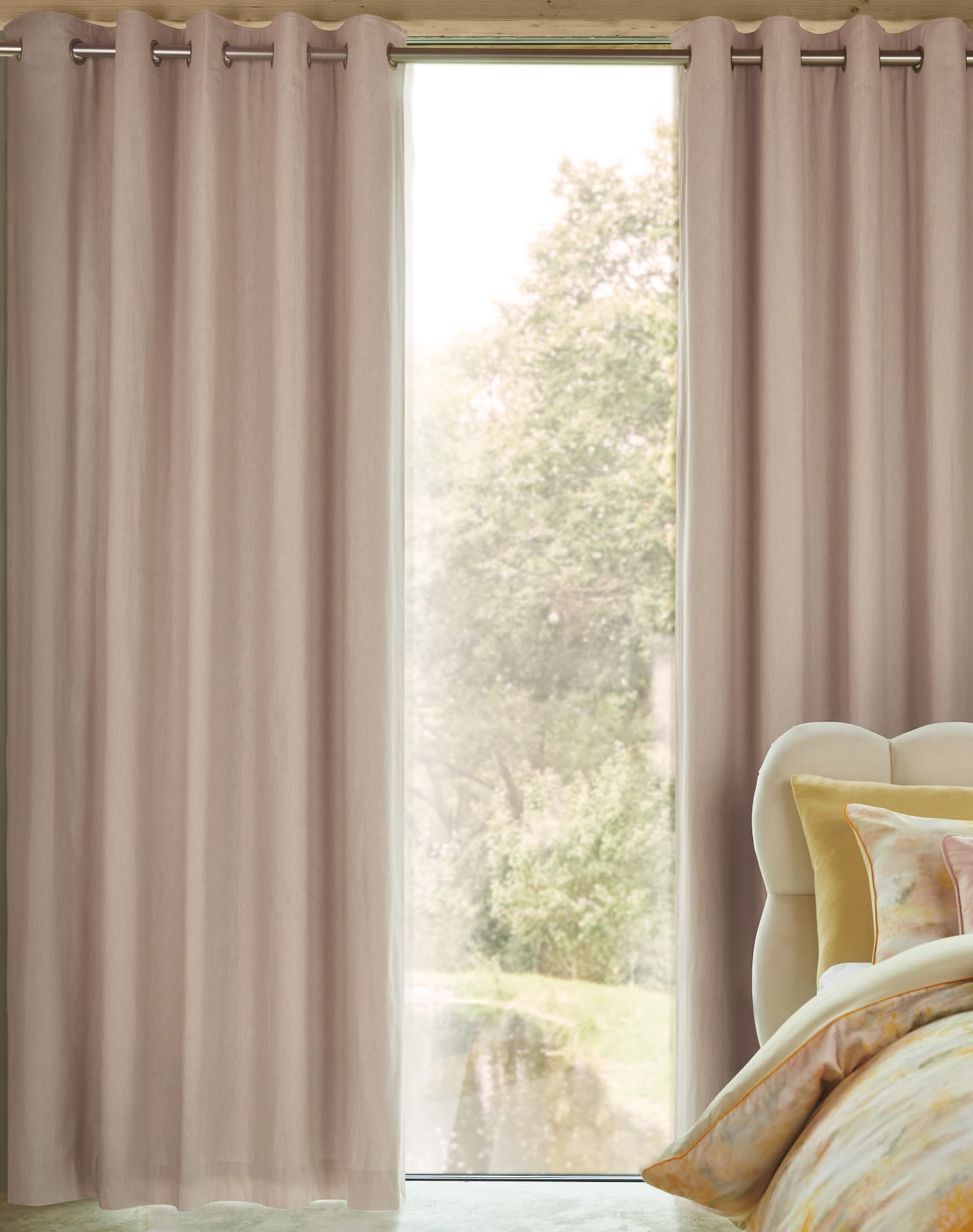 Natural Pink Cotton Blackout/Thermal Eyelet Curtains