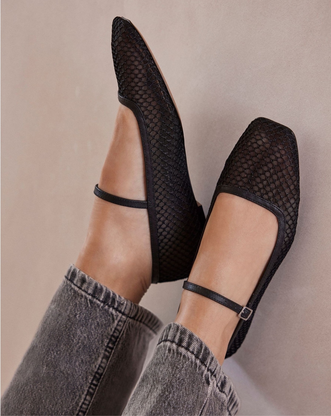 Mint Velvet Black Mesh Ballet Pumps