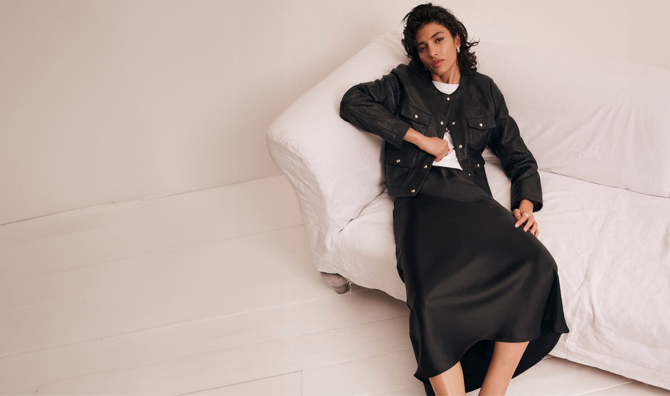 Mint Velvet Black Satin Maxi Slip Skirt