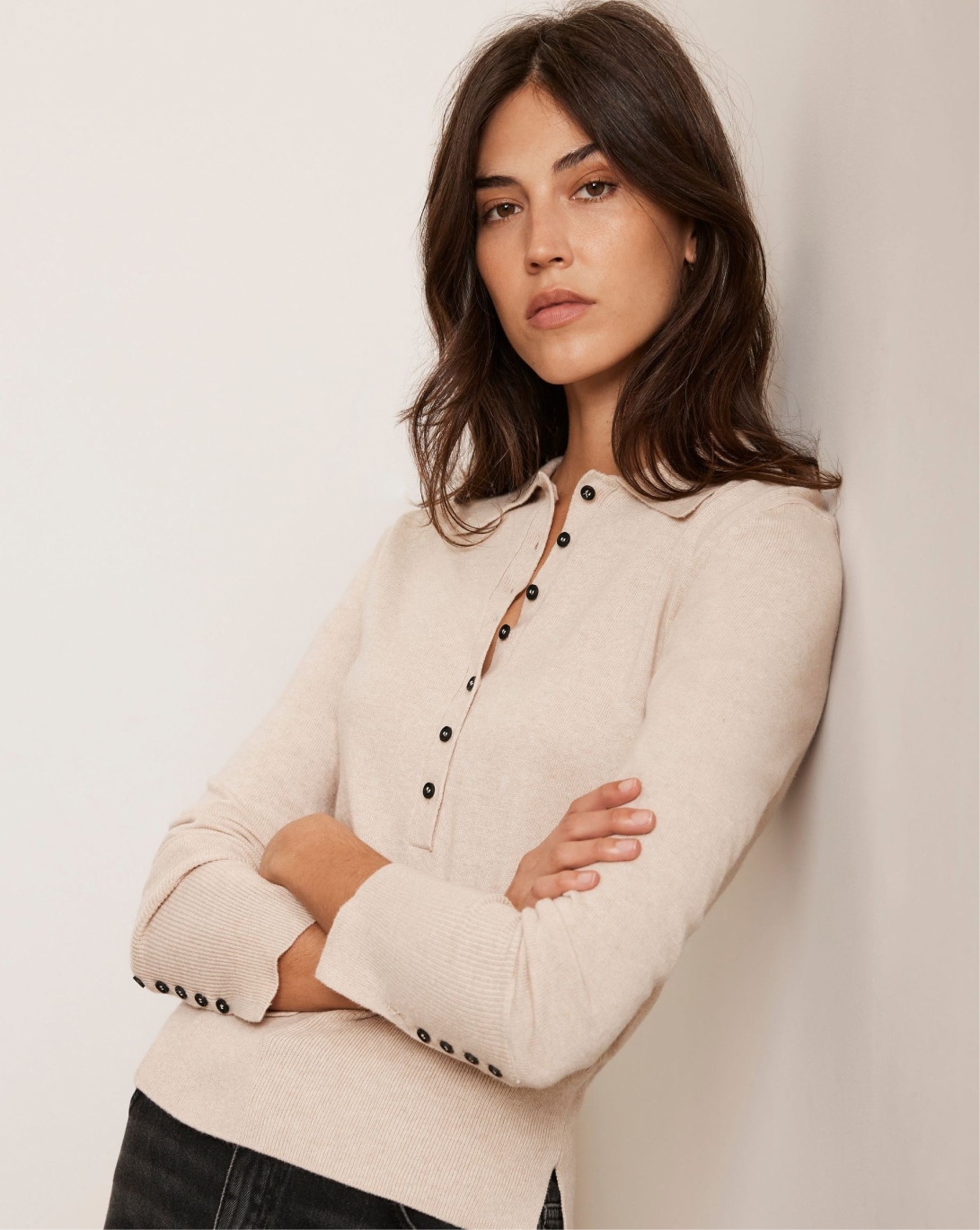 Mint Velvet Cream Cotton Blend Polo Knit Top