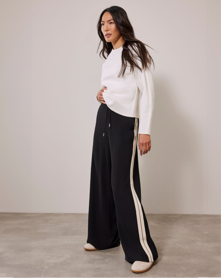 Mint Velvet Black Side Stripe Wide Trousers