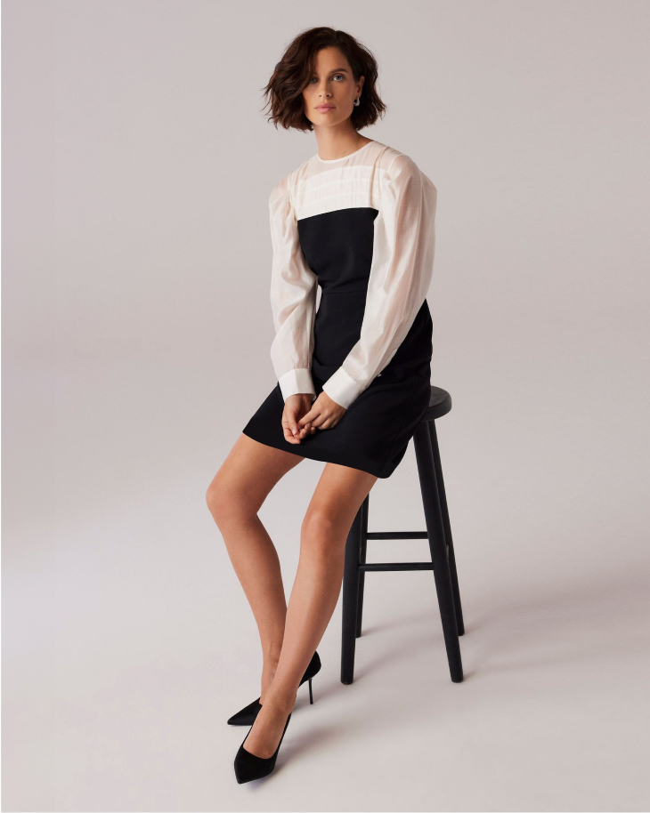 Mint Velvet Black Mini Long Sleeve Contrast Dress