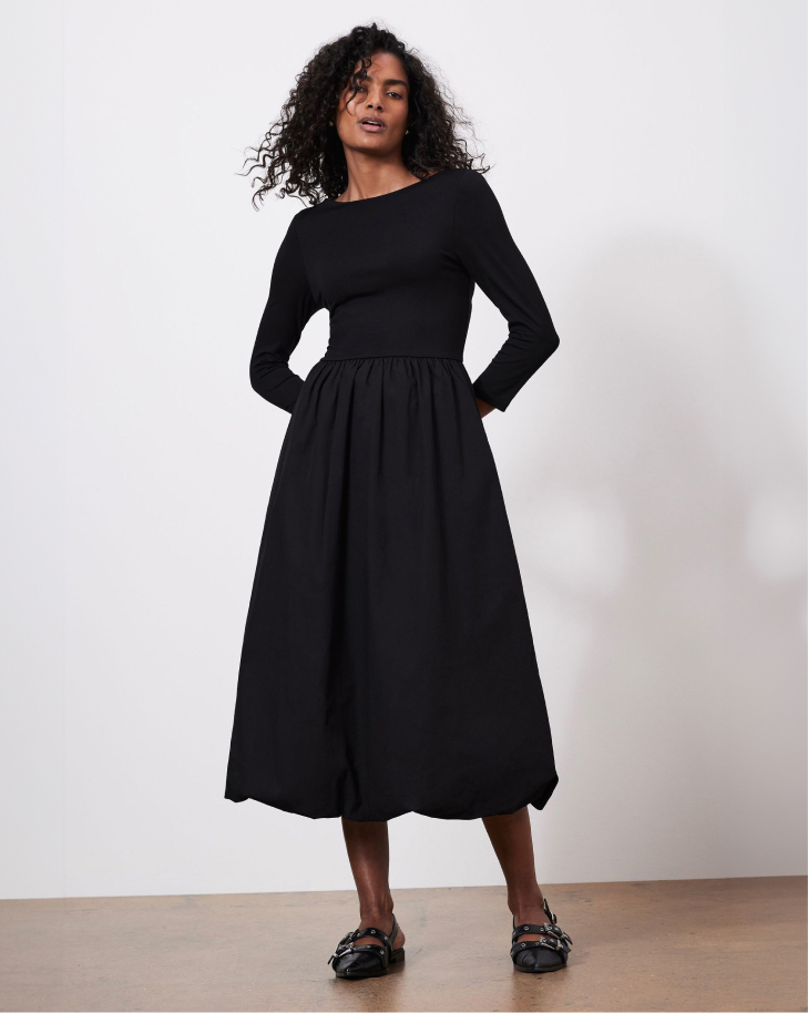 Mint Velvet Black Bubble Hem Jersey Midi Dress