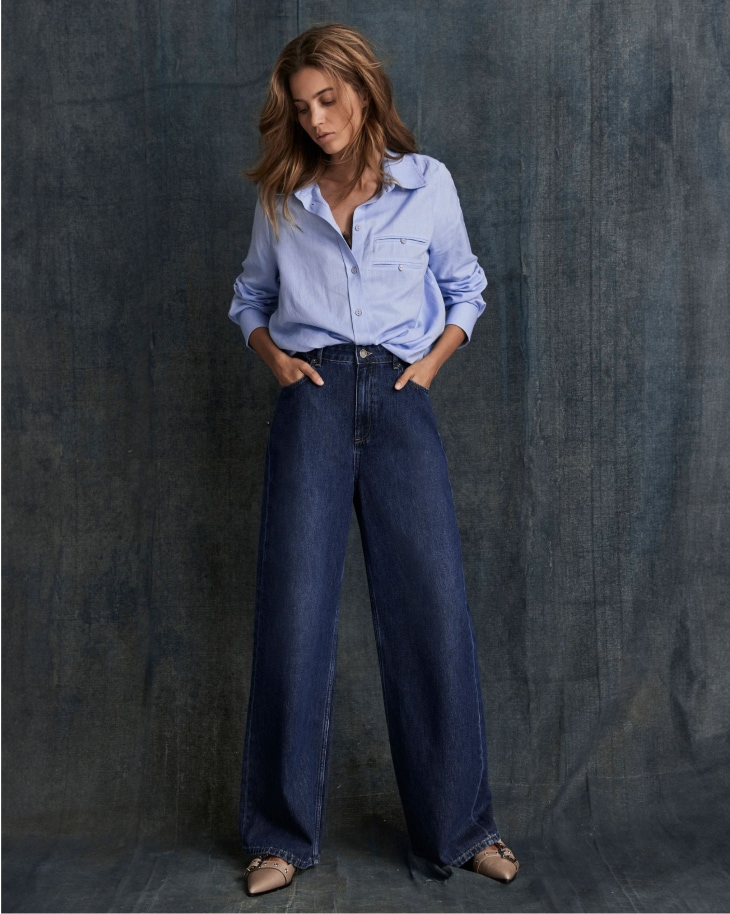 Mint Velvet Blue Supersoft Wide 100% Cotton Jeans