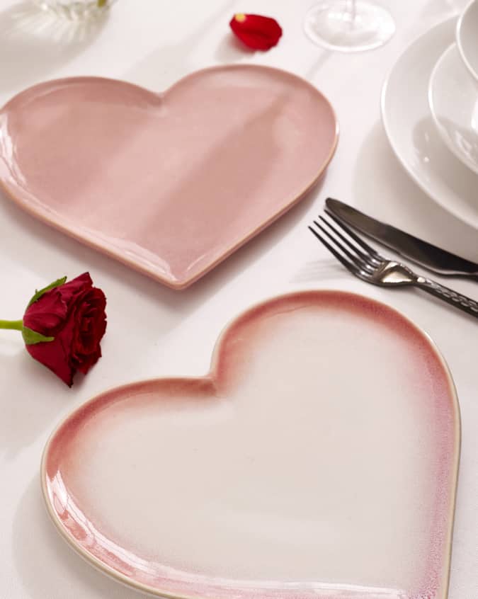 Set of 2 Pink Heart Shaped Side Plates