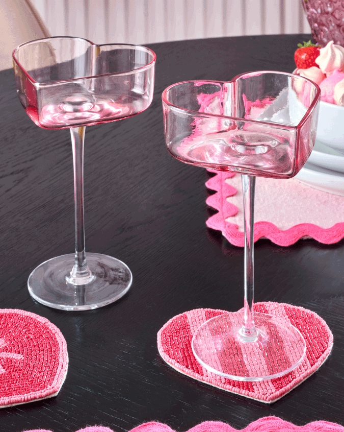 Set of 2 Pink Heart Valentines Champagne Saucer