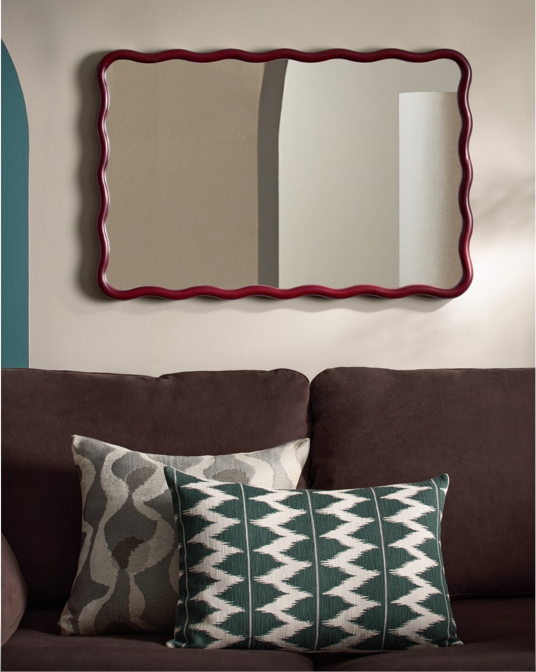 Red Wooden Wavy Mirror