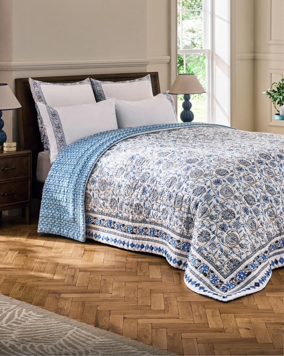 Blue Indienne Quilted Bedspread