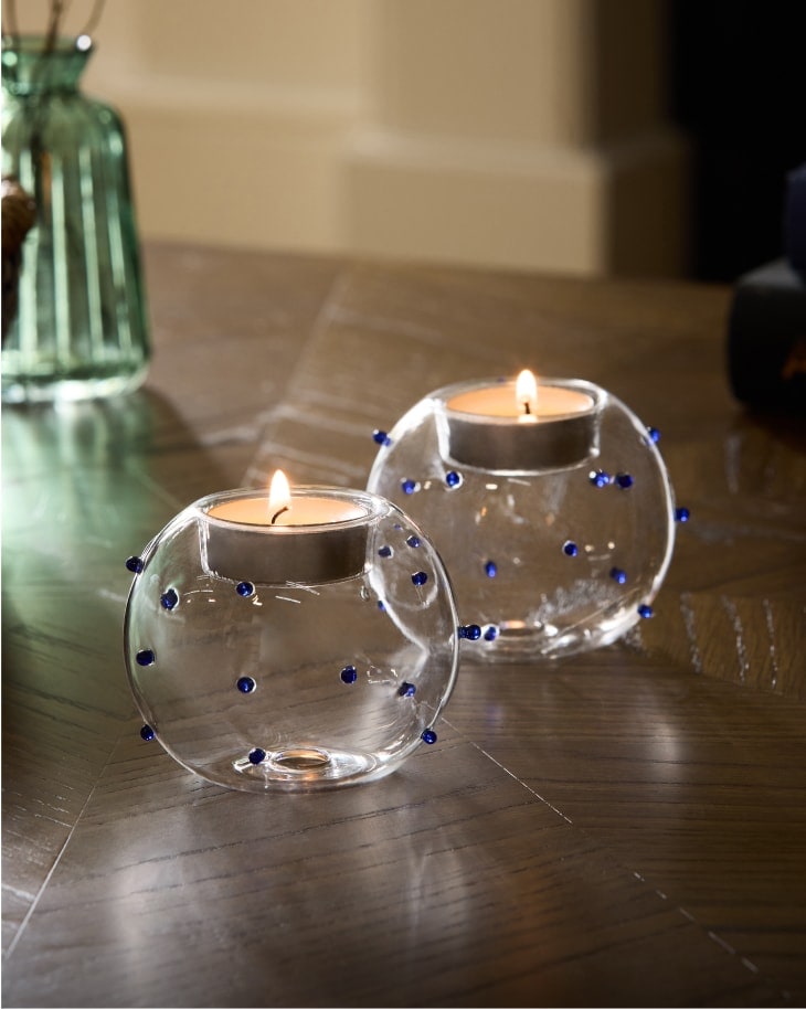  Blue Dotty Glass Tealight Holder