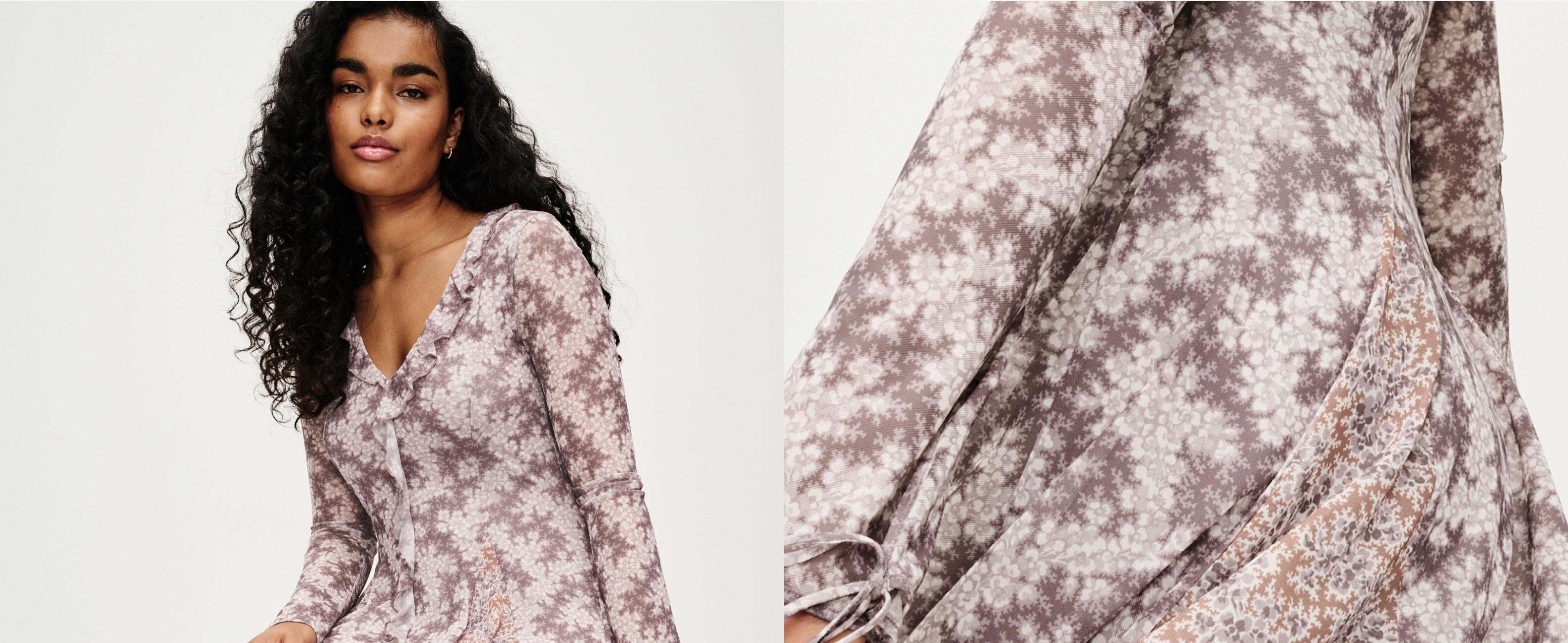 Lilac Purple Ditsy Ruffle Detail Dress