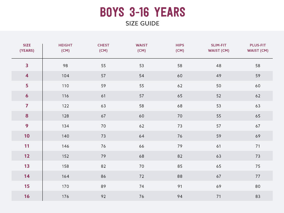 Men's And Youth Size Chart