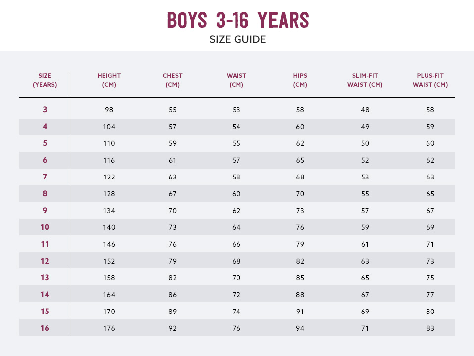 School Uniforms Size Chart | Kids Schoolwear Size Guide | Next