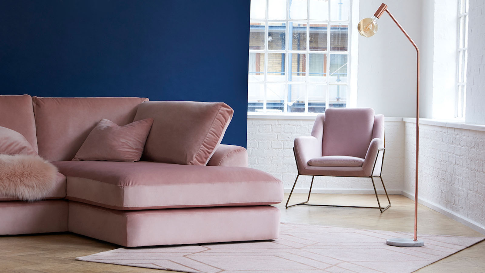 Millennial pink sofa lifestyle image