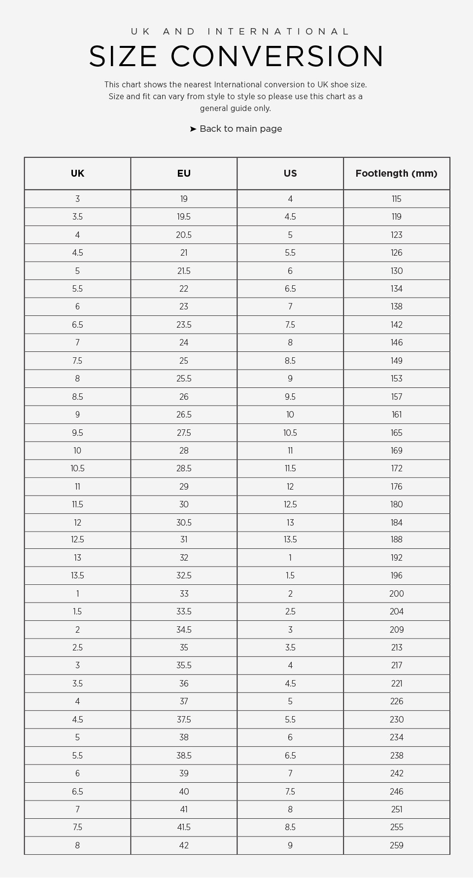 us children's shoe size conversion