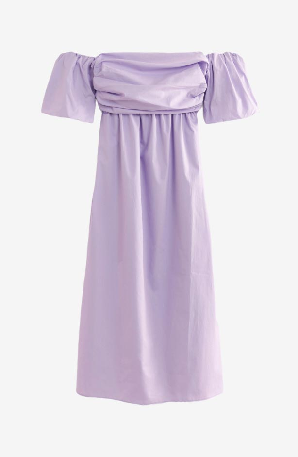 River Island Purple Ruched Bardot Poplin Dress