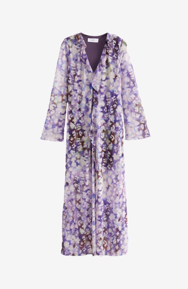 Lilac Purple Long Sleeve Mesh Ruffle Maxi Dress